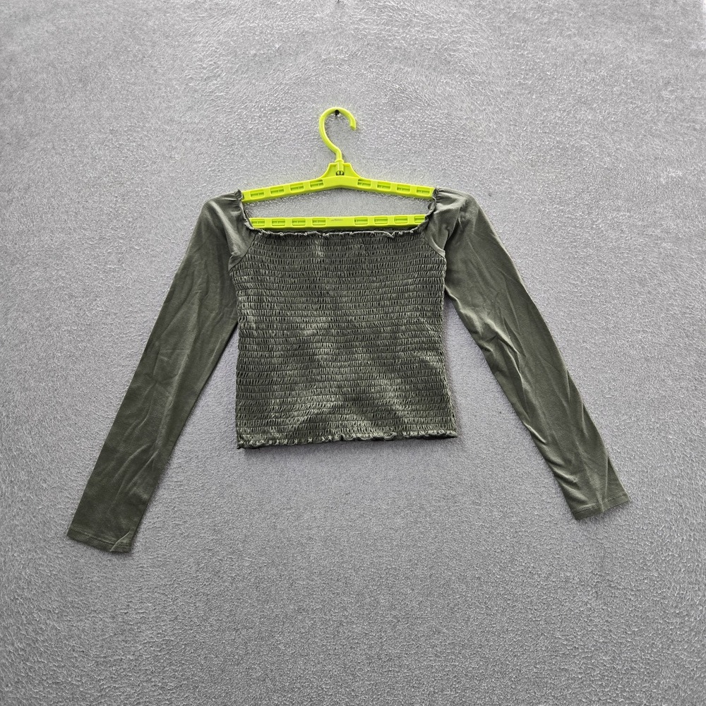 Hollister Women Blouse S Green Smocked Long Sleeve Off The Shoulder